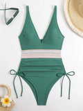 2026 Sexy Solid One Piece Swimsuit Women V-neck Drawstring Swimwear Female Bathers Bathing Swimming Swim Suit Beachwear