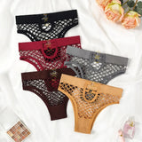 2pcs Sexy Women's Panties Briefs  Elasticity Underwear Mid Waist Fishnet Lingerie Ladies Hollow Out Transparent Underpants