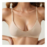 Seamless Ribbed Unlined Bra Women's Triangle Bralette No Underwire Plunge Cami Bra with Adjustable Spaghetti Strap
