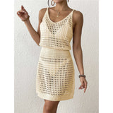 S - XL V Neck Hollow Out Crochet Knitted Tunic Beach Cover Up Cover-ups Beach Dress Mini Beach Wear Beachwear Female Women V7048