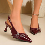 2026 Women Sandals Fashion Pointed Toe Buckle Strap Metal High Heeled Kitten Heel Elegant Single Shoes