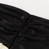 FDYOUI Sexy Flare Sleeve Super-short Zipper Tops+Pleated Skirts 2 Piece Set Women Patchwork Black Ball Gown Evening Party Dress