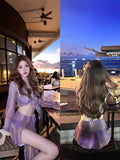 Split Bikini Four Piece Set, Purple Charm, High-end Feeling, Hot Spring Beach Vacation Swimsuit, Women's Swimsuit