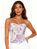 Women’s Tie-Dye Lace Boned Bustier, Sexy Strapless Corset Top, Hollow-out Breathable Slimming Shapewear