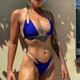 Sexy Cow Print Halter Metal Chains Brazilian Bikini Women Swimsuit Female Swimwear Two Pieces Bikini Set Bathing Suit Swim Lady