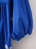 Foridol Lantern Sleeve Spring Summer Women Dress Embroidery Loose Midi Casual Vestidos 2025 Wrist Sleeve Royal Blue Sundress