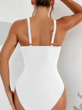Solid Color One Piece Bikini for Women,sexy Deep-V Neck Suspender Backless Swimsuit,high Waist Translucent Striped Mesh Swimwear