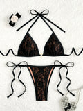 2025 Triangle Halter String Bikini Women Swimwear Female Sexy Black Swimsuit Bathers Bathing Swimming Swim Suit Beachwear