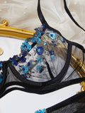 Womens Embroidered Bralette Lingerie And Panty Set Floral Design Soft Stretch Fabric Comfortable Everyday Underwear
