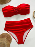 XS - XL 3D Flower Female Bandeau Swimsuit High Waist Bikini Women Swimwear Two-pieces Bikini Set Bather Bathing Suit Swim Lady
