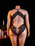 Erotic Hot women Plus Size Lace Halter Teddy Bodysuit Crotchless Criss-Cross Back Deep V Neck Open Crotch sexy Lingerie 1XL-4XL