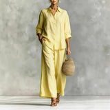 2026 spring and summer women's suit cotton and linen wide-leg pants suit