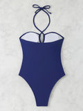 2026 Halter Swimsuit One Piece Solid Hollow Swimwear Women Sexy Bathers Bathing Swimming Swim Suit Female Beachwear