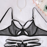 Toucheart Sexy Mesh Lingerie Split Kit with Gloves Steel Ring Laceup Patchwork Skinny See-through Hollow Interesting Private Set
