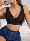 Women Floral Lace Front Closure Bra Wide Shoulder Strap Wireless Brassiere Deep V Breathable Comfort Back Buckle Underwear B2449