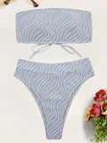 Snake Printed Female Bandeau Swimsuit High Waist Bikini 2025 Women Swimwear Bikini Set Wave Striped Bathing Suit Swim Beachwear