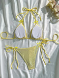 Sparkling Glitter Halter Bow Bikini Female Swimsuit Women Swimwear Two-pieces Bikini Set High Cut Bather Bathing Suit Swim Lady