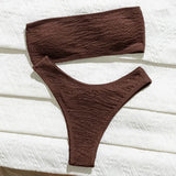 Sexy Ribbed Coffee Bandeau Bikinis Sets Two Pieces High Waist Thong Swimsuit Bathing Suit Swimwear Biquini Bakini Trikini