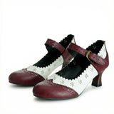 2026 Plus Size 50 Vintage Brown 6cm Kitten Heels Mary Janes Pumps Retro Daily Wear Summer Office Lady Brogue Shoes Women