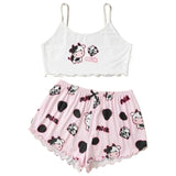 Summer Sleepwear Women's 2pcs Cute Soft Comfy Panda Print Sexy Sleeveless Shorts Homewear Pajama Set Loungewear