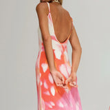 Summer Tie-Dye Floral Print Backless Party Dress Women Sleeveless Spaghetti Strap Sexy Bodycon Dress for Vacation Cocktail Beach