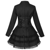 Women Double Breasted Victorian Steampunk Blazer Coat Gothic Tuxedo Tailcoat Jacket with Lace Hem Halloween Uniform Costume