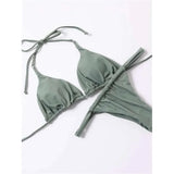Wrinkled High Cut Mini Micro Thong Bikini Women Swimwear Female Swimsuit Two-pieces Bikini Set Halter Bather Bathing Suit Swim