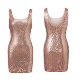 Women Sparkle Sequined Tank Dress Sleeveless U Neck Slim Fit Sexy Slit Mini Dress for Club Party Evening Summer