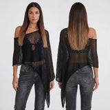 Women Knit Sheer Shawl Poncho Loose Fit Asymmetrical Hem Cape Sweater Summer Boho Casual Beach Cover-ups Knitwear