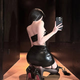 Sexy Sets Charming Sexy Strapless Top Biker-style Straps Spicy Agent Bodycon Skirt Outfit Wild Skirt Sets Fashion Nightclub D0HP