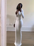 Trendy Solid Color Slim Long Dresses Women Sexy Deep V-neck Hollow Out Leace-up Package Hip Bodycon Party Dress Female Vestidos