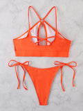 2026 Sexy Orange Bikini Hollow Out Push Up Two-Piece Swimsuit Women Halter Bandage Backless Thong Swimwear Summer Beachwear New