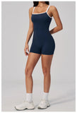 Tight Fitting One-piece Yoga Suit Women Color Bloack Square Collar Hollow Out Backless Butt-Lifting Gym Sports Short Jumpsuit