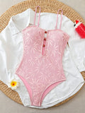 Leaves Printed Mesh Hollow Out Women Swimwear One Piece Swimsuit Female Monokini High Leg Cut Bather Slim Bathing Suit Swim Lady