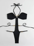 Extreme String Mini Micro Thong Women Swimwear One Piece Swimsuit Female Metal Beads Monokini Halter Bathing Suit Swim Bodysuit