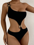 New Asymmetric One Shoulder With Skirt One Piece Swimsuit Women Swimwear Female Metal Ring Padded Bather Bathing Suit Swim K7082