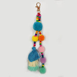 Summer Beach Shell Keychain Boho Style Hair Ball Tassel Keychain Colorful Pompom Keyring for Women Bag Hanging Pendants