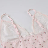 Summer Two-piece Pajamas Set for Women Sleepwear  Floral Lace Pink Sleeveless Camisoles and Slim Shorts Loungewear