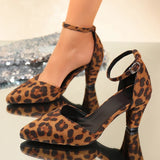 Fashion Leopard Print High Heels Sandals Women 2026 Plus Size 42 Ankle Buckle Pumps Woman Sexy Pointed Toe Party Shoes Ladies