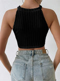 Women's Summer Vest Tassel Hem Sleeveless Cold Shoulder Fashionable Slim Tank Tops casual Y2K Chic Tops