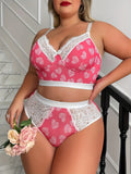 New Arrival Plus Size Ditsy Print Lingerie Set Sexy Minimizer Bra Cami Side Support Thin