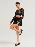 Women Flower Lace Mini Skirts High Waist Ruffle Layered Pleated Skirt Summer Y2K Gothic Skirt for Beach Club Street