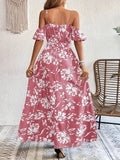 New Summer Women Print Dress 2025 Fashion Elegant  Vacation Party Short Sleeve Slim V-neck Slit Long Dresses Vestidos Para Mujer