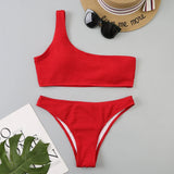 One Shoulder Bikinis 2026 Women Sexy Swimwear Female Brazilian Swimsuit Solid Beachwear Bathers Bathing Swimming Swim Suit