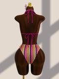 Vintage Black Striped One Piece Swimwear Women 2026 3D Metal Flower Hollow Out Backless Beach Holiday Bathing Suit Swimsuit