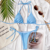 5 Colors Sexy Bikini Women Solid Swimwear Swimsuit Triangle Halter Pit Striped Bikinis Set Bathing Suit Female Banadores Mujer