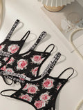 5 pcs Women Sexy Panties Floral Print Thong Low Waist Underwear Hollow Out Breathable Ladies thong C961