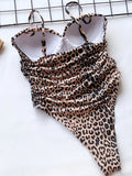 Push Up Bra Cup Leopard Scrunched Women Bandeau Swimwear One Piece Swimsuit Female Monokini High Cut Bathing Suit Swim Bodysuit