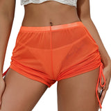 New Mesh Transparent High Waist Elastic Casual Shorts Sports Shorts For Women Wrinkle Drawstring Binding Charming Elegant FSKK