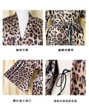 Sexy Leopard Print Satin Long Robe Women Flare Sleeve Tie Waist High Slit Loungewear Outerwear